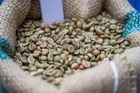 Photo for A bag of unroasted green coffee beans close-up - Royalty Free Image