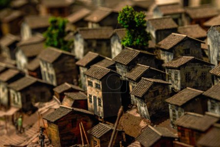 Eine Miniatur-Sandtischmodelllandschaft einer alten chinesischen Stadt