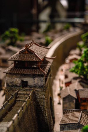 A miniature sand table model landscape of an ancient Chinese city