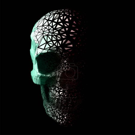 Illustration for Disintegration style polygonal skull . Vector illustration of a scary human skull . 3D low poly particle fading effect. - Royalty Free Image