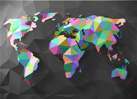 Téléchargez les illustrations : Vecteur de carte du monde polygonal. Carte du monde faite par des poly-triangles bas colorés. Concept géométrique abstrait de carte terrestre colorée. - en licence libre de droit