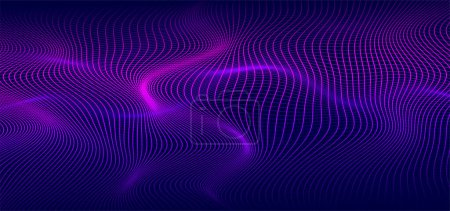 Illustration for Abstract smooth thin lines on dark blue background. Futuristic technology design backdrop with purple and blue gradient transition. - Royalty Free Image