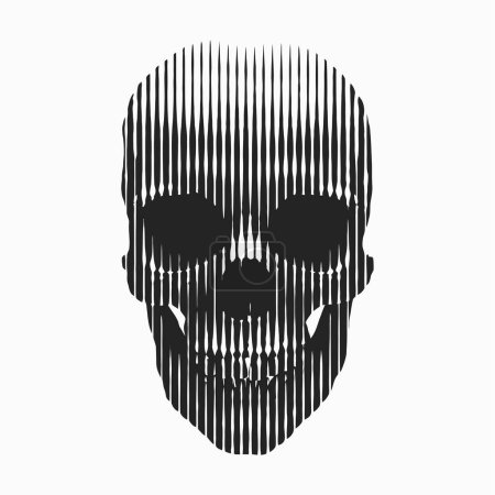 Illustration for Vector line art design. Artistic skull illustration made by vertical stripe pattern. Woodcut style graphic 3D cool design - Royalty Free Image