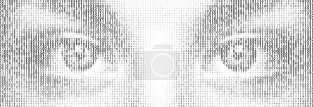 Illustration for Halftone letter binary code pattern forming a pair of eyes. - Royalty Free Image