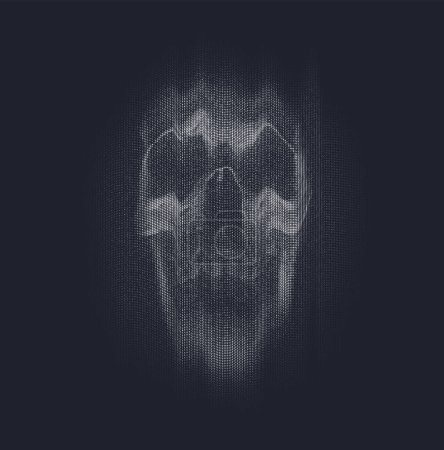 Téléchargez les illustrations : Fond fantomatique vectoriel : concept d'horreur avec une fumée effrayante, un crâne et une texture sombre. Halftone fantôme effrayant sur fond sombre. - en licence libre de droit