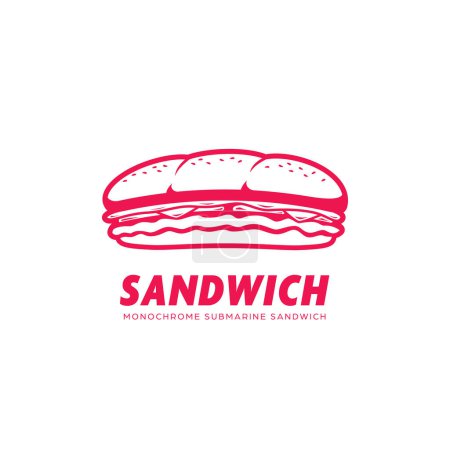 Illustration for Sub submarine sandwich logo icon in monochrome pink color style - Royalty Free Image