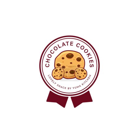 Illustration for Chocolate chip cookies logo icon illustration in circle emblem badge ribbon - Royalty Free Image