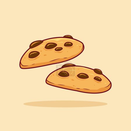 Téléchargez les illustrations : Deux chocolat puce cookie vue de côté illustration vecteur. dessin animé style biscuits collation illustration - en licence libre de droit