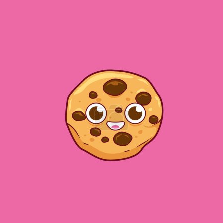 happy cartoon chocolate chip cookie illustration mascot