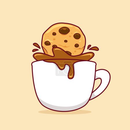 Ilustración de Galleta choco chip inmersión en taza de café caliente o taza de chocolate caliente bebida ilustración - Imagen libre de derechos