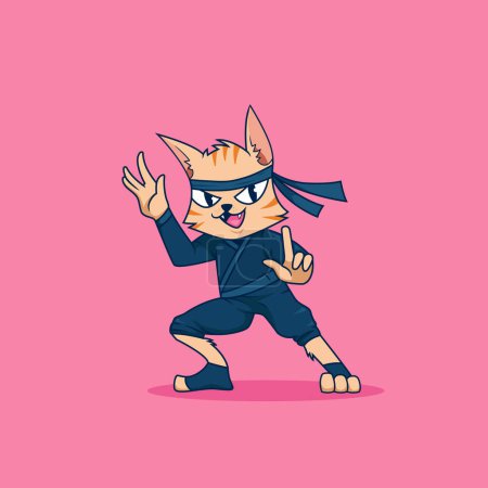 Illustration for Ninja cat cartoon character anthropomorphic illustration. karate martial arts cat cartoon mascot illustration isolated flat vector cartoon style - Royalty Free Image