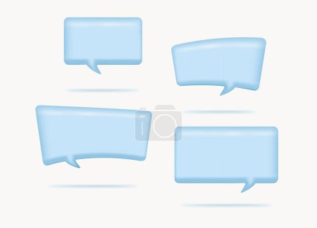 Illustration for Cute 3d blue bubble speak chat communication set icon illustration in square rounded shape - Royalty Free Image