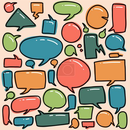 Illustration for Doodle colorful cartoon bubble speak collection. colorful bubble speech collection vector set in hand drawing style - Royalty Free Image