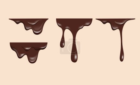 Téléchargez les illustrations : Chocolat noir réaliste gouttes fondre avec plateau plat pour la collection de vecteurs de décoration de la frontière ensemble - en licence libre de droit