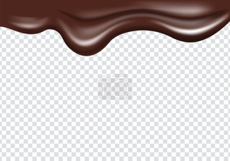 Téléchargez les illustrations : Liquide de chocolat noir fondant réaliste coulant du haut. bord supérieur chocolat fond de décoration fondu élément vecteur - en licence libre de droit
