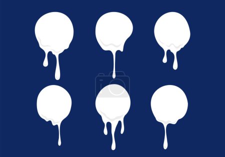 Téléchargez les illustrations : Set of white ball dot ink paint liquid melting drips vector illustration element - en licence libre de droit
