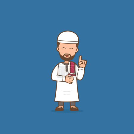 Illustration for Religious Muslim man cartoon character illustration giving religious advice and lecture pose - Royalty Free Image