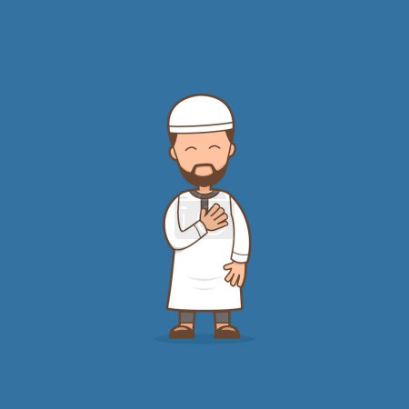 Illustration for Religious Muslim man cartoon character illustration for ramadhan - Royalty Free Image