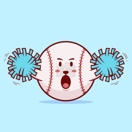 Illustration for Vector illustration of a cute baseball ball mascot as a cheerleader, ready to lead the team to victory. The design features a joyful character with a big smile, pom-poms, and a winning spirit, perfect for sports-themed designs and cheerleading theme. - Royalty Free Image