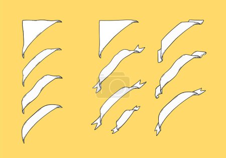 Illustration for Collection of vector doodle corner ribbon banner. Hand drawn paper scroll banner ribbon for corner or edge decoration - Royalty Free Image