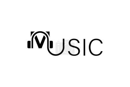 Music text and headphones typography logo design.