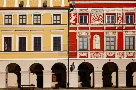 Photo for View of colorful buildings in the historic Great Market Square at Zamosc, Poland. Photo taken on a sunny winter day. - Royalty Free Image