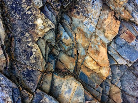 Weathered rocks with intricate patterns and a mix of dark and light colors are tightly packed.