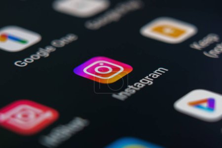 Photo for Oviedo, Spain - June, 12, 2023: Instagram mobile app logo on smartphone android touch screen with applications - Royalty Free Image