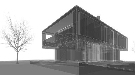 Foto de Diseño moderno de la arquitectura geométrica, representación 3d, plano de la propiedad, arte arquitectónico, ilustración del contorno. - Imagen libre de derechos