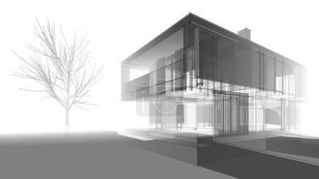 Photo for Modern geometric architecture design, 3d rendering, estate blueprint, architectural art, outline illustration. - Royalty Free Image