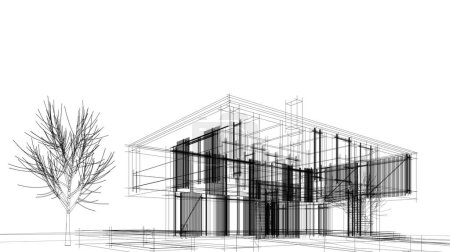 Photo pour Maison bâtiment croquis architecture 3d illustration - image libre de droit