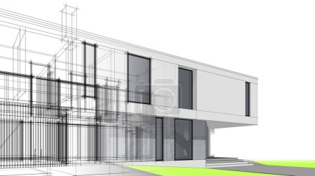 Photo for House building sketch architecture 3d illustration - Royalty Free Image
