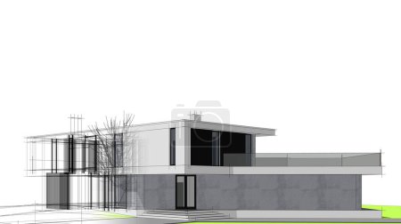 Téléchargez les photos : Maison bâtiment croquis architecture 3d illustration - en image libre de droit