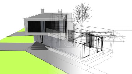 Téléchargez les photos : Maison bâtiment croquis architecture 3d illustration - en image libre de droit