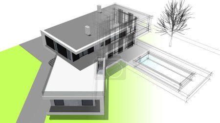 Photo for House building sketch architecture 3d illustration - Royalty Free Image