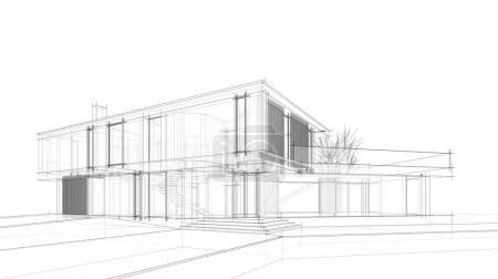diseño moderno de la arquitectura geométrica, representación 3d, plano de la propiedad, arte arquitectónico, ilustración del contorno.