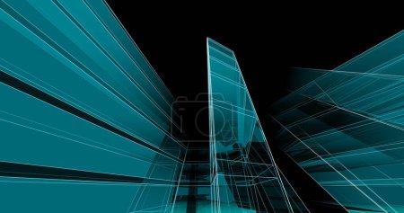 Foto de Abstract blue architectural wallpaper skyscraper design, digital concept background - Imagen libre de derechos