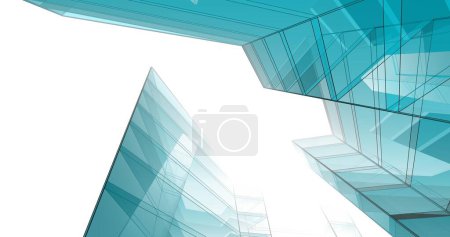 Téléchargez les photos : Abstract blue architectural wallpaper high building design, digital concept background - en image libre de droit