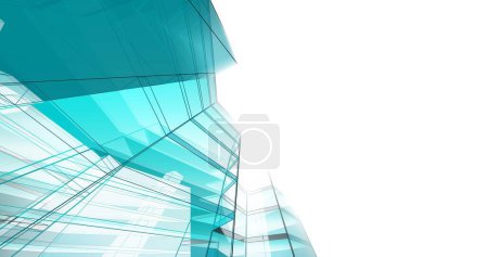 Foto de Abstract blue architectural wallpaper high building design, digital concept background - Imagen libre de derechos