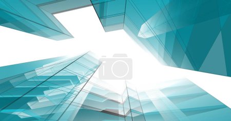 Téléchargez les photos : Abstrait papier peint architectural bleu design de bâtiment élevé, fond de concept numérique - en image libre de droit