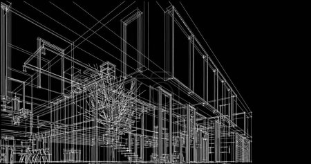 Foto de Diseño moderno de la arquitectura geométrica, representación 3d, plano de la propiedad, arte arquitectónico, ilustración del contorno. - Imagen libre de derechos