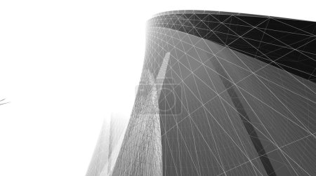 Téléchargez les photos : Perspective futuriste, conception abstraite de papier peint architectural, fond de concept numérique, façade du gratte-ciel - en image libre de droit