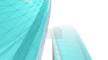 Foto de Perspectiva futurista, diseño abstracto de papel pintado arquitectónico, fondo concepto digital, fachada del rascacielos - Imagen libre de derechos