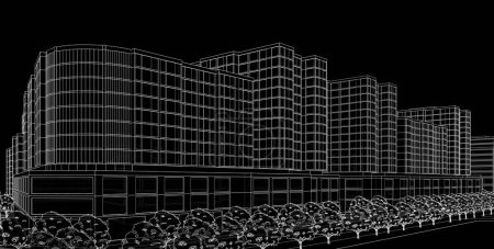 Foto de Líneas abstractas de dibujo en concepto de arte arquitectónico, el diseño arquitectónico del distrito con edificios de gran altura - Imagen libre de derechos