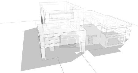 Téléchargez les photos : Maison bâtiment dessin architectural illustration 3d - en image libre de droit