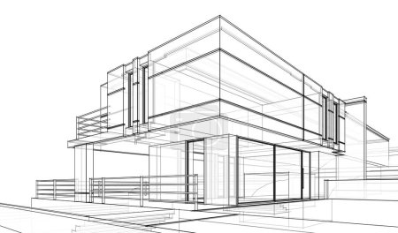 Foto de Edificio de la casa dibujo arquitectónico 3d ilustración - Imagen libre de derechos