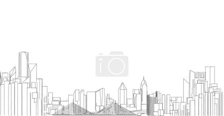Foto de 3 d ilustración del horizonte de la ciudad con edificios y un puente - Imagen libre de derechos