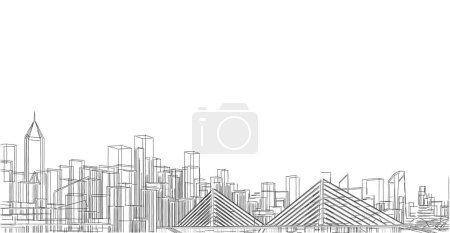 Photo for 3 d illustration of the city skyline with buildings and a bridge - Royalty Free Image