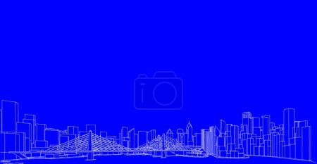 Téléchargez les photos : 3 d illustration de l'horizon de la ville avec des bâtiments et un pont - en image libre de droit