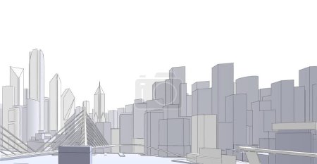 Foto de 3 d ilustración del horizonte de la ciudad con edificios y un puente - Imagen libre de derechos